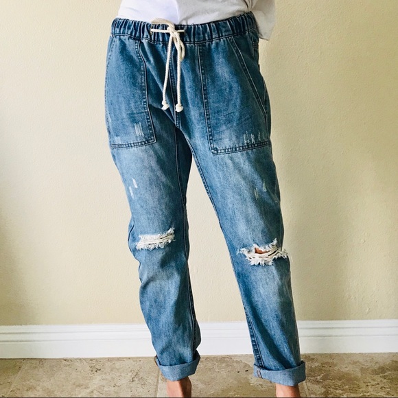 denim distressed joggers